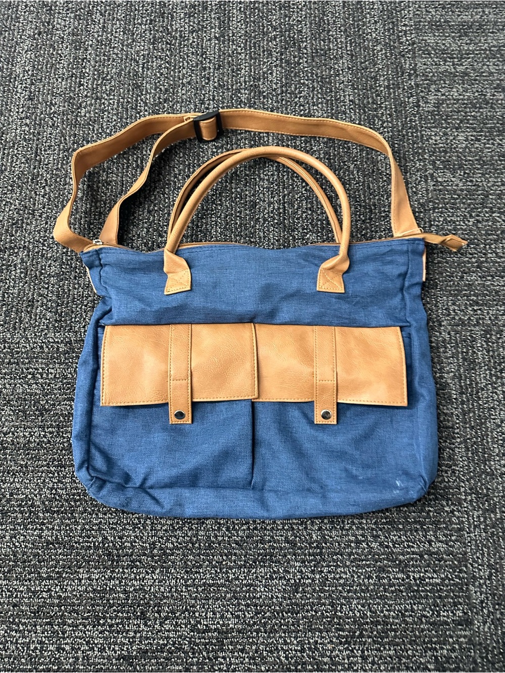 Aarp Classic Denim Look Courier Satchel Crossbody Organizer Bag Pockets